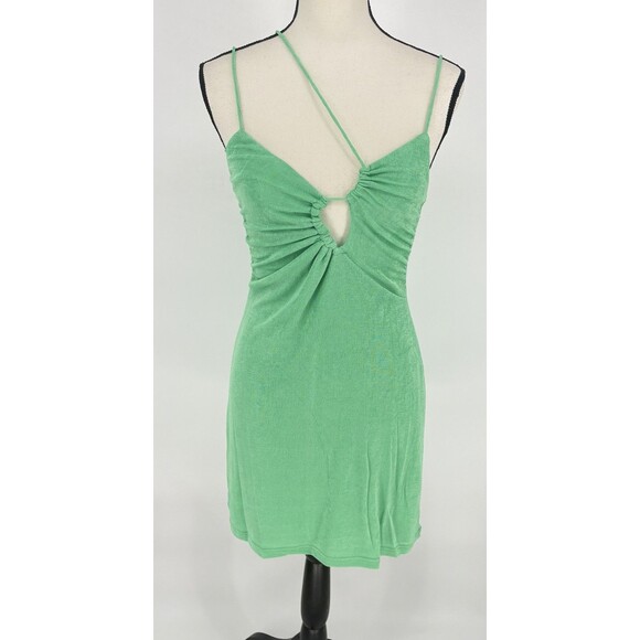Emory Park Women's Asymmetrical‎ Strap Mini Dress In Green  Size Small Party - Picture 1 of 14